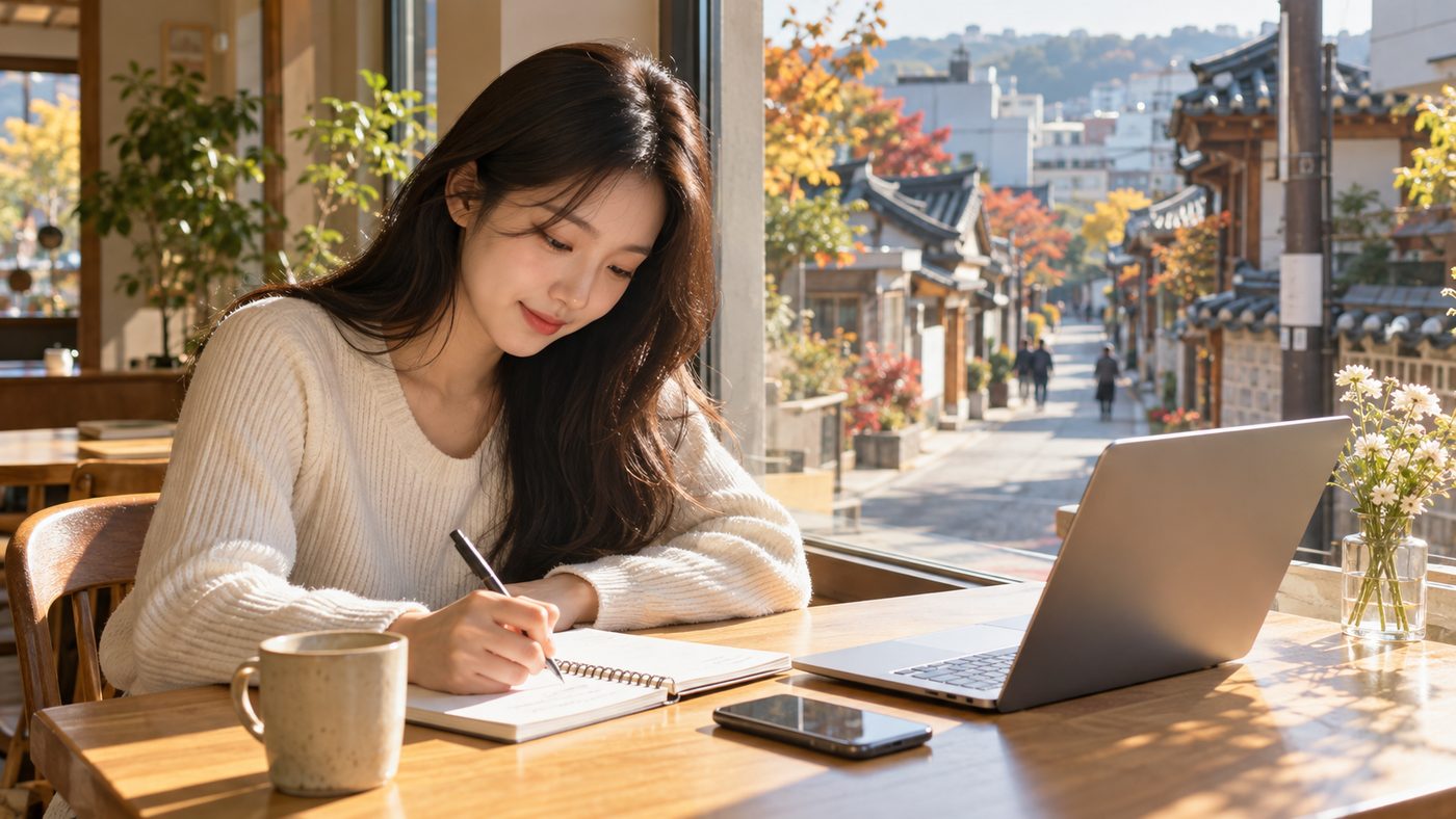 모두의 AI 공모전에 낼 이름을 노트에 적으며 고민하는 모습