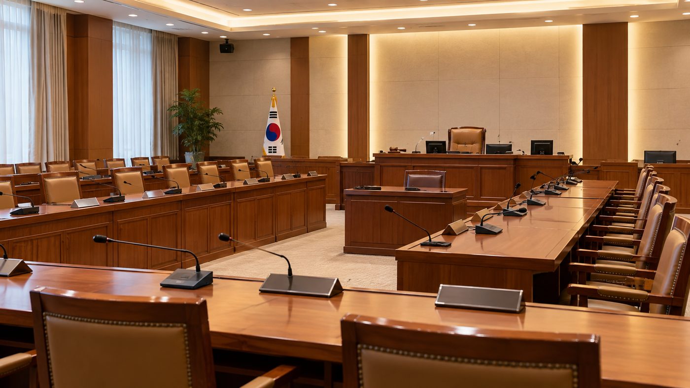 국정감사가 열리는 국회 회의장의 빈 좌석과 마이크