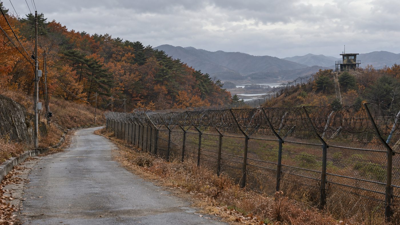 민통선 GOP 접근 사건이 난 강원 철원 최전방처럼 철책이 이어진 산길