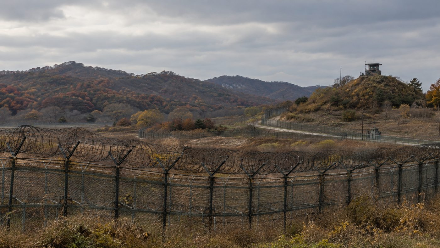 북 안보리 서한의 배경이 된 비무장지대 철조망과 경계 초소 풍경