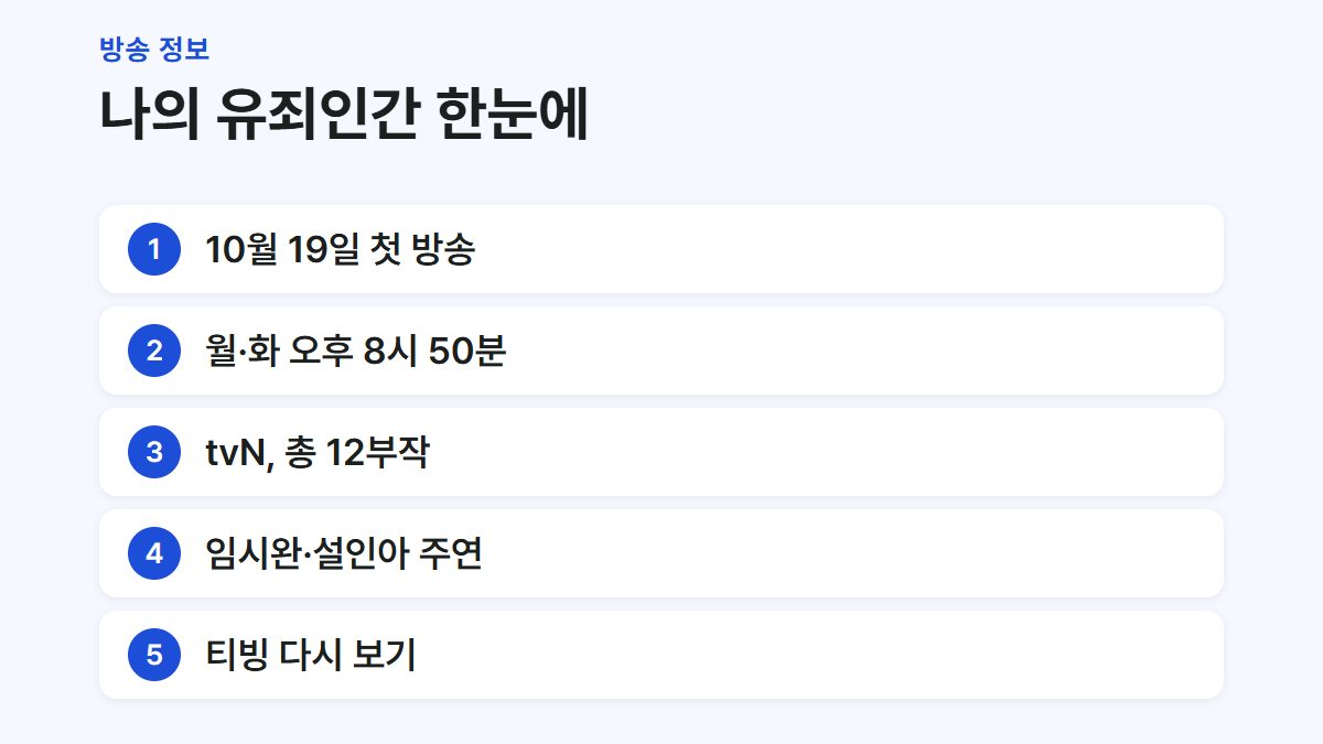 나의 유죄인간 방송 시간과 출연진을 정리한 안내 카드
