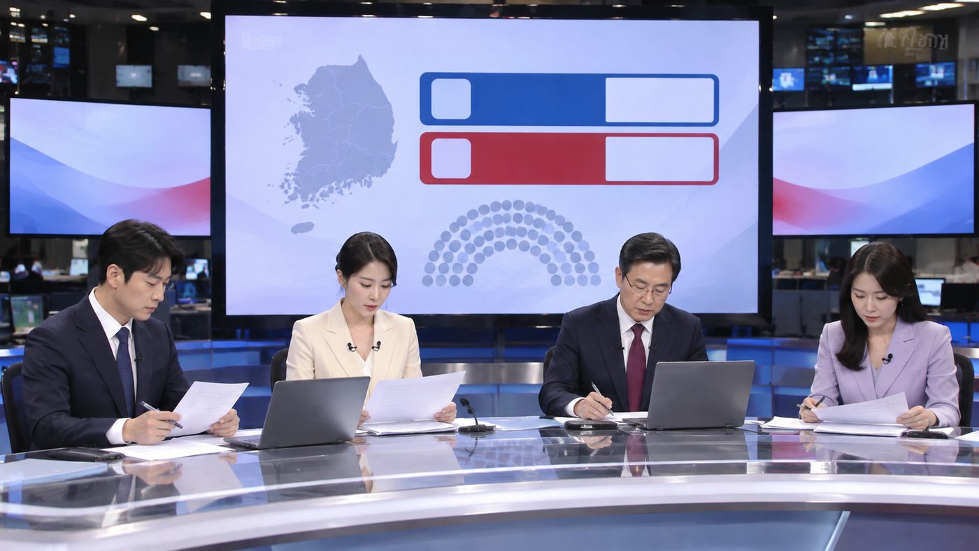 이스라엘 총선 개표 소식을 전하는 방송 스튜디오 풍경