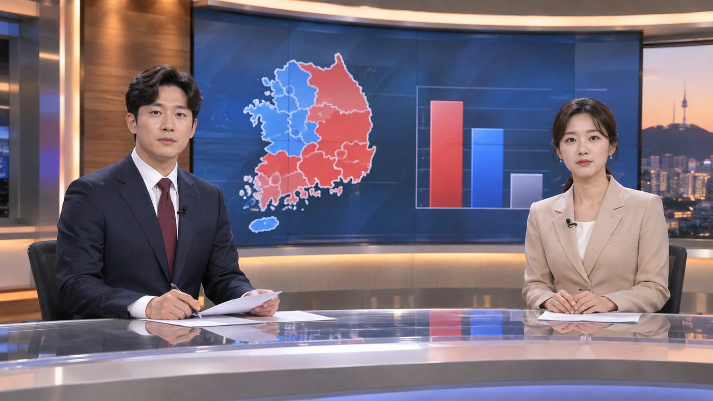 브라질 대선 결선 결과를 전하는 방송 뉴스 스튜디오 장면