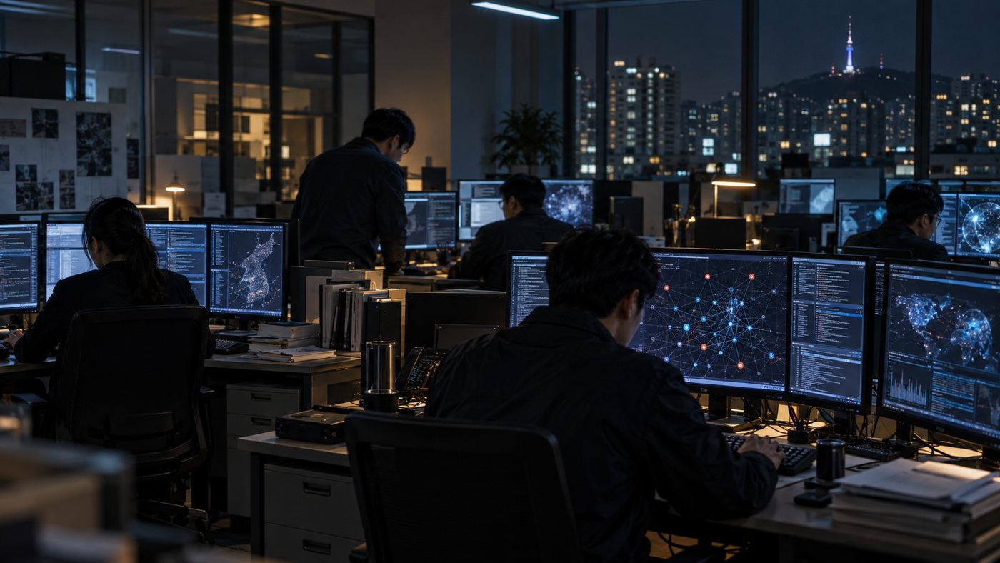AI 개인정보 유출 사건을 수사하는 사이버수사팀 사무실 모니터