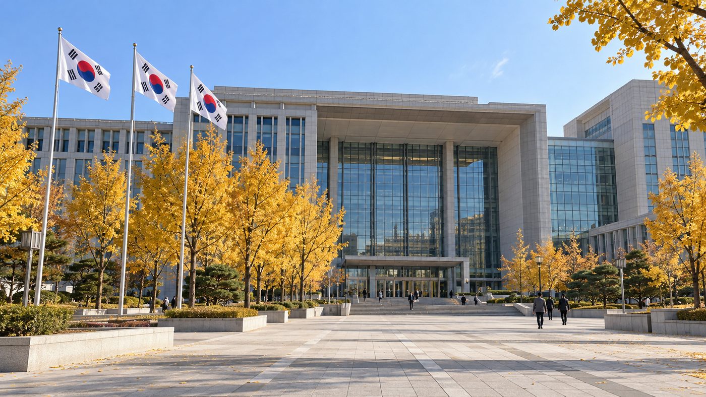 양부남 법무장관 후보 소식과 관련된 가을 아침 정부 청사 앞 광장 풍경