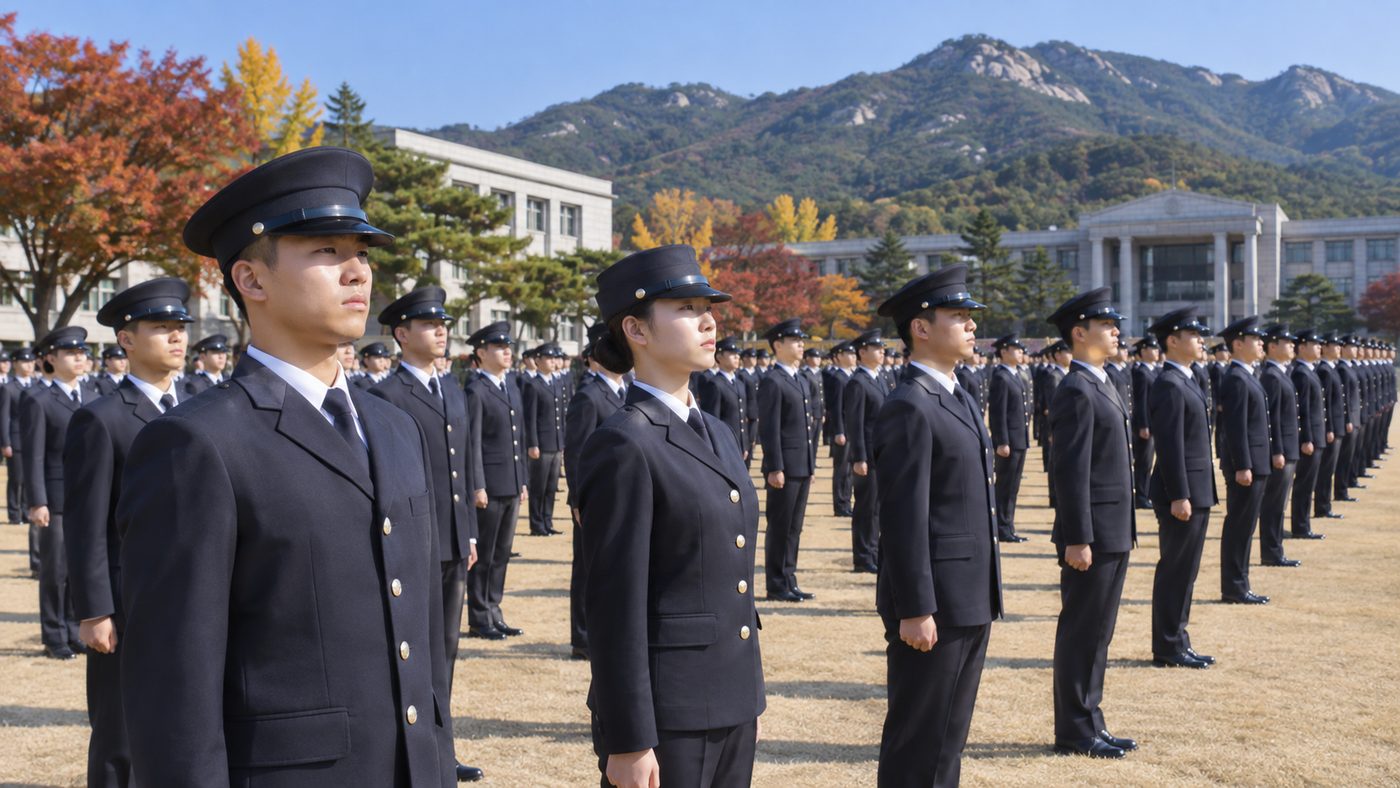 여군 지원 증가 속 가을 아침 사관학교 연병장에 정렬한 생도들