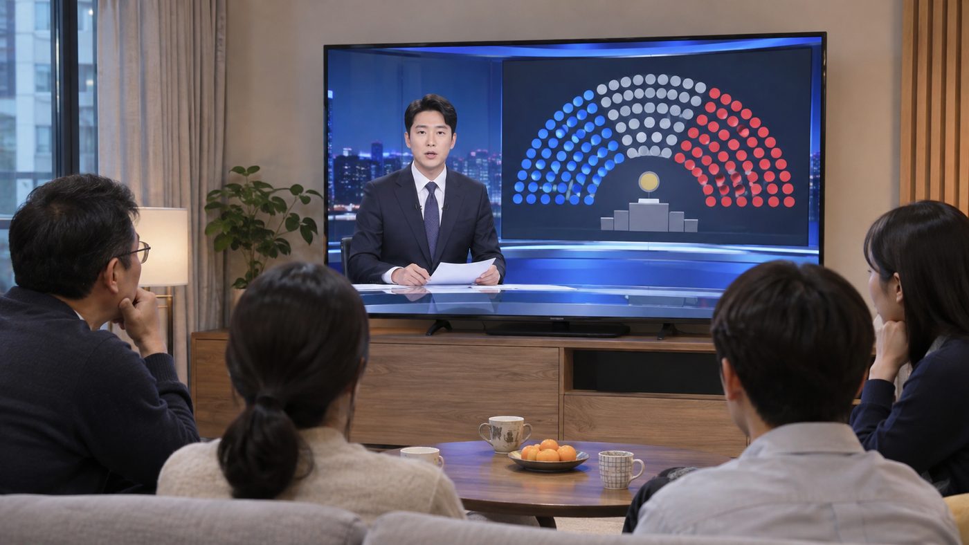 이스라엘 선거 개표 방송을 지켜보는 한국의 뉴스 스튜디오 풍경