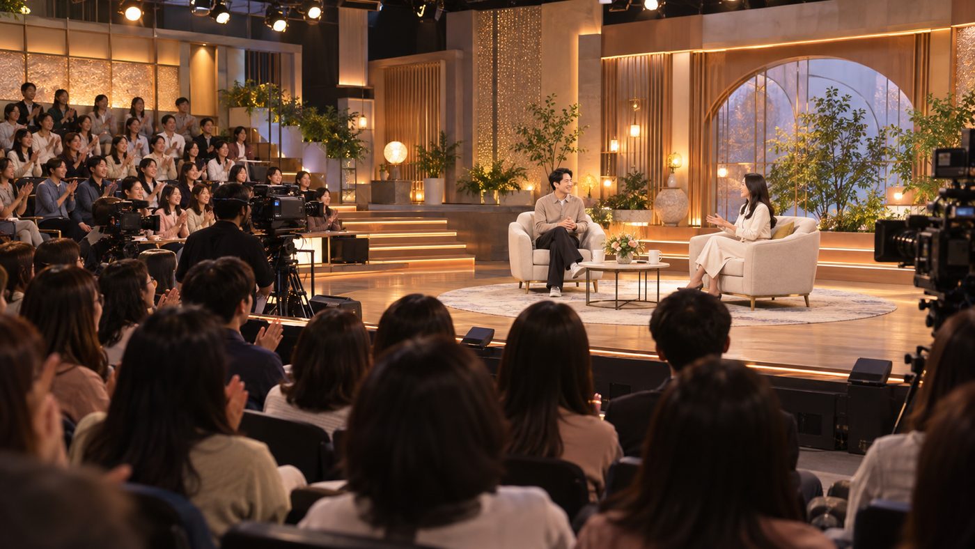 말자쇼 같은 토크 예능 녹화가 열리는 한국 방송 스튜디오 객석