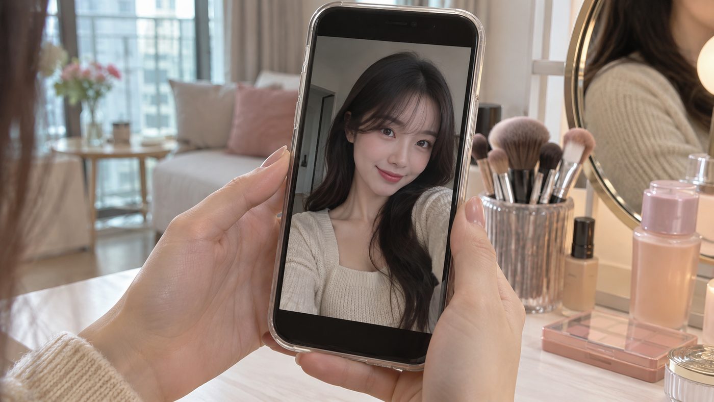 스마트폰 셀카와 화장대가 놓인 한국의 아늑한 방 안 풍경, 박봄 근황 이미지