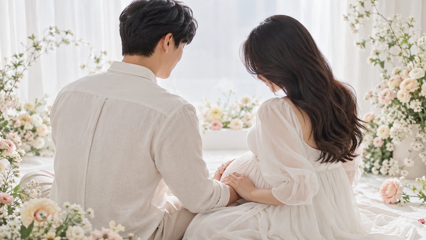 옥순 영호 만삭일기를 떠올리게 하는 흰 배경의 만삭 촬영 스튜디오