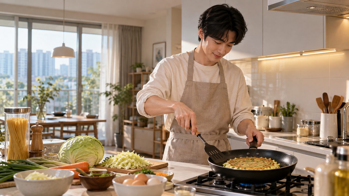 바타 지예은 결혼 준비를 떠올리게 하는 아침 주방 요리 장면
