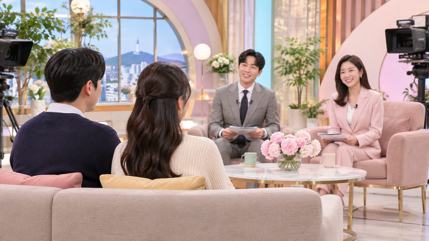미스트롯 김소연 남편 공개가 이뤄진 것 같은 아침 토크쇼 스튜디오 풍경