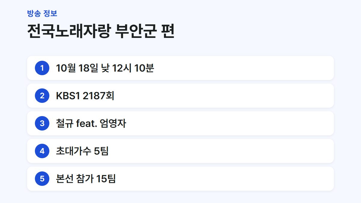 전국노래자랑 부안군 편 방송 시간과 출연진을 정리한 요약 카드