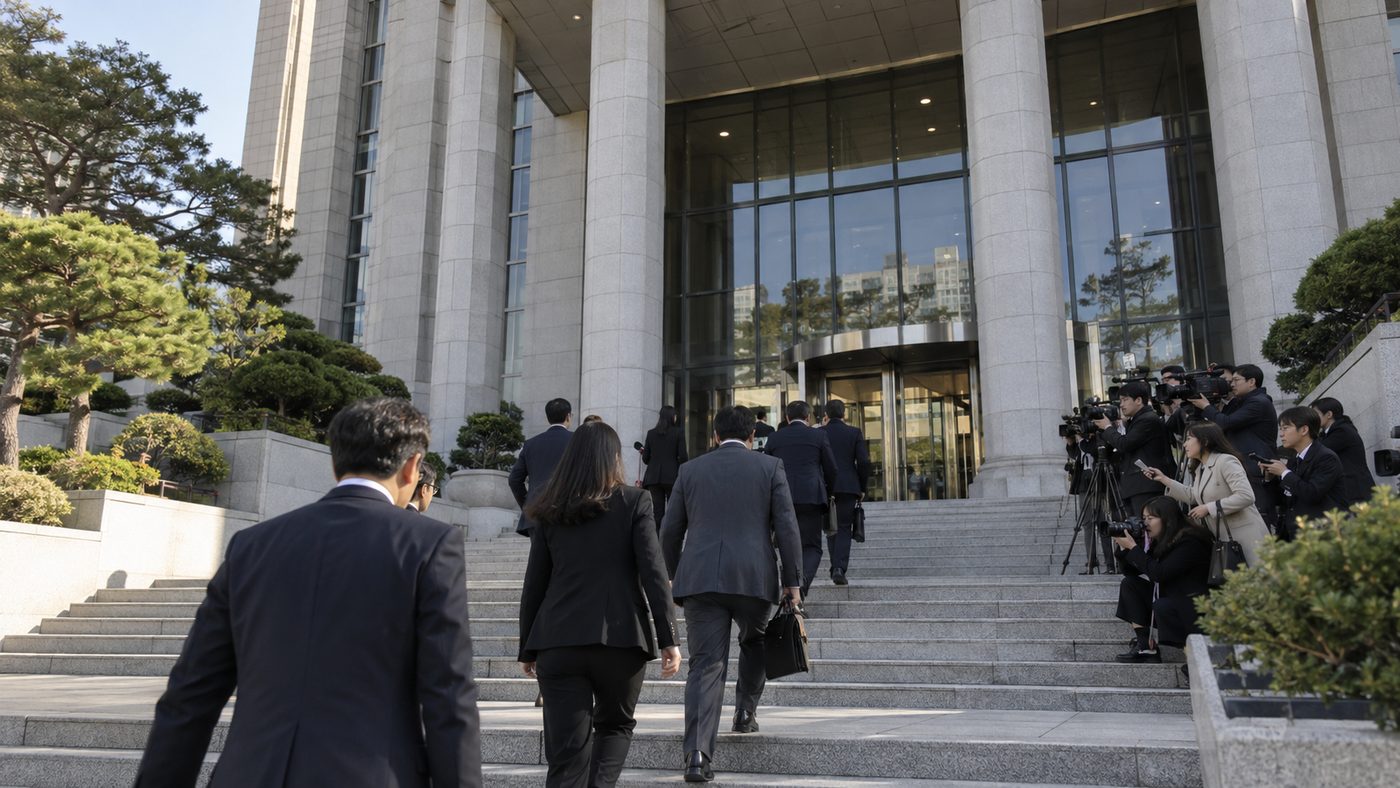오세훈 무죄 선고가 나온 서울고등법원 앞을 오가는 사람들