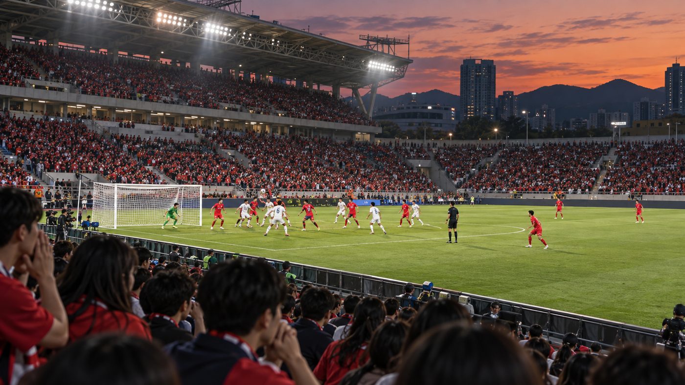 조명이 켜진 축구장에서 관중이 손흥민 LAFC 무승부 경기 같은 접전을 지켜보는 모습