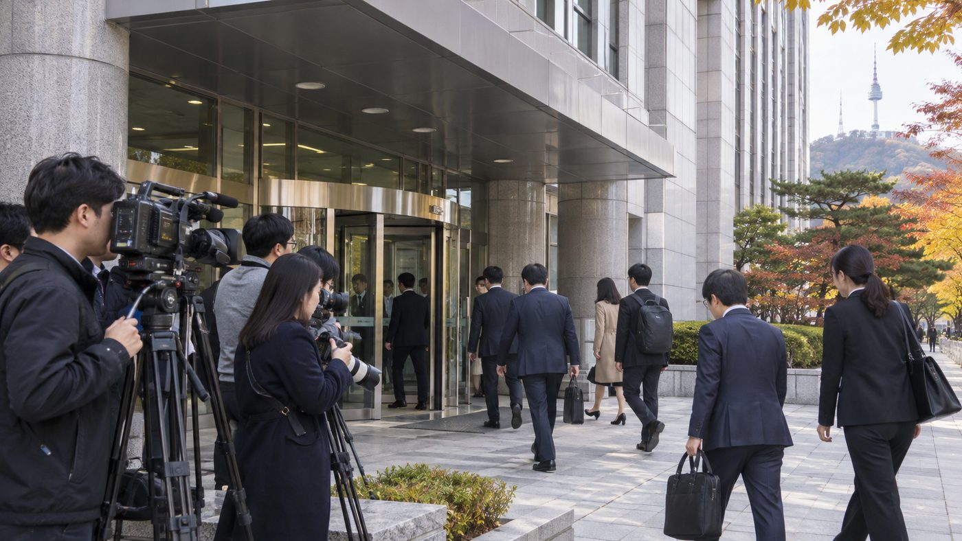 특별감찰관 첫 출근을 취재하는 서울 정부 청사 입구 풍경