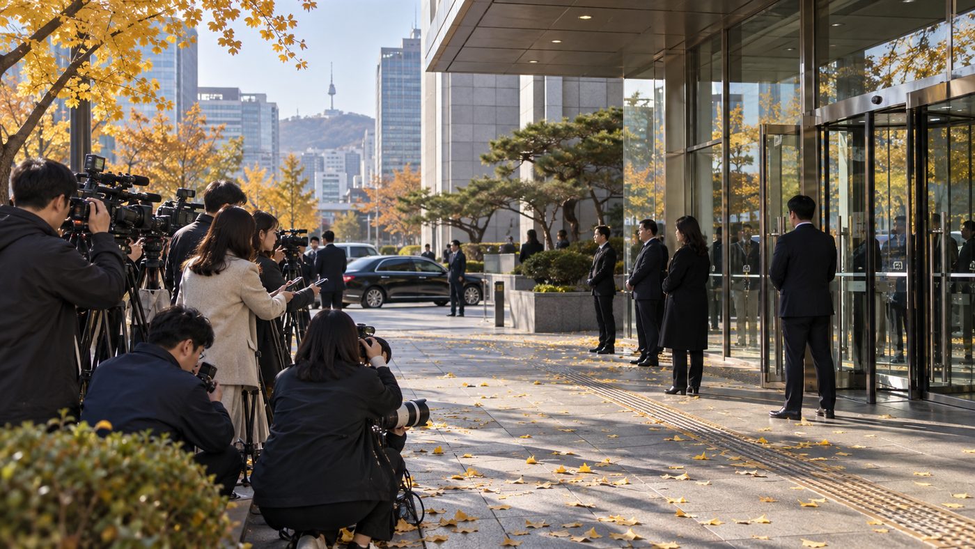 최길수 중립성 발언을 취재하려 정부 청사 앞에 모인 기자들