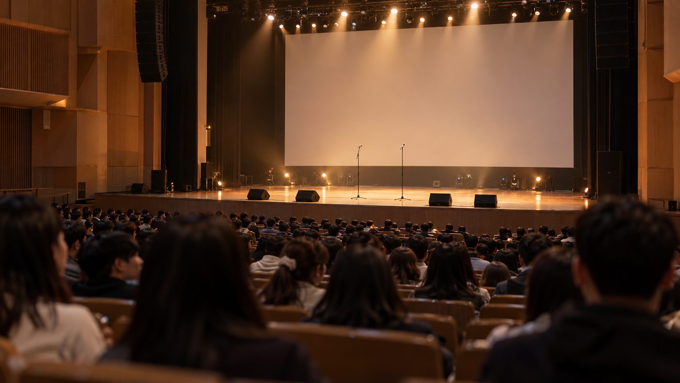 배우 공형진 논란이 나온 기념 공연처럼 조명이 켜진 대학 공연장 무대