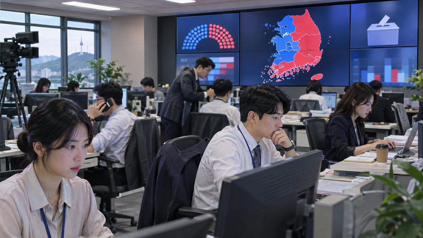 미국 중간선거 일정에 맞춰 개표 상황을 지켜보는 한국 뉴스룸
