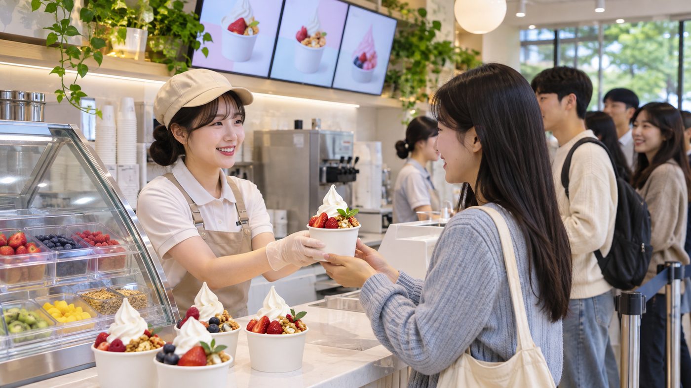 정준하 아이스크림 매장처럼 꾸민 요거트 아이스크림 진열대와 줄 선 손님들